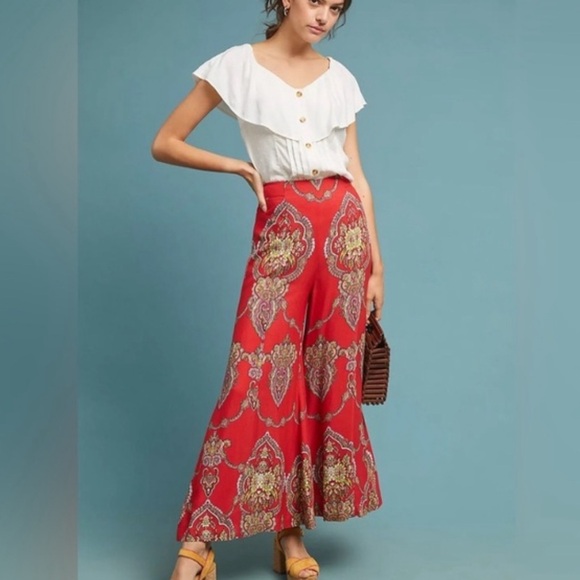 Anthropologie red Manon Flared Pants - Picture 2 of 11